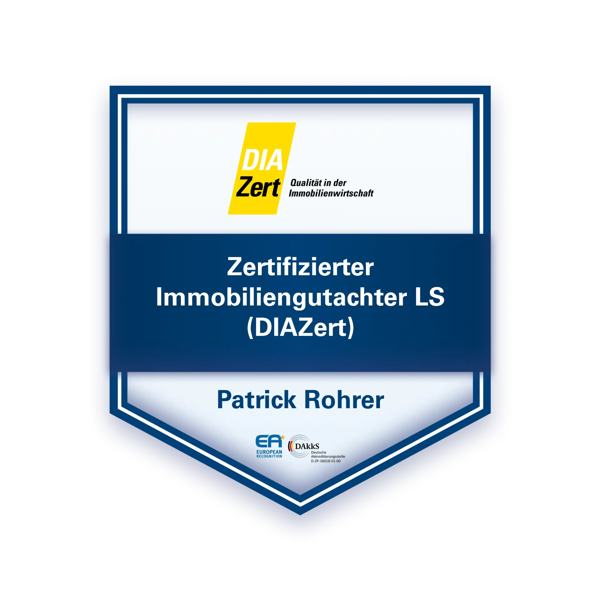 DIAZert-Siegel: Zertifizierter Immobiliengutachter DIAZert (LS), Patrick Rohrer