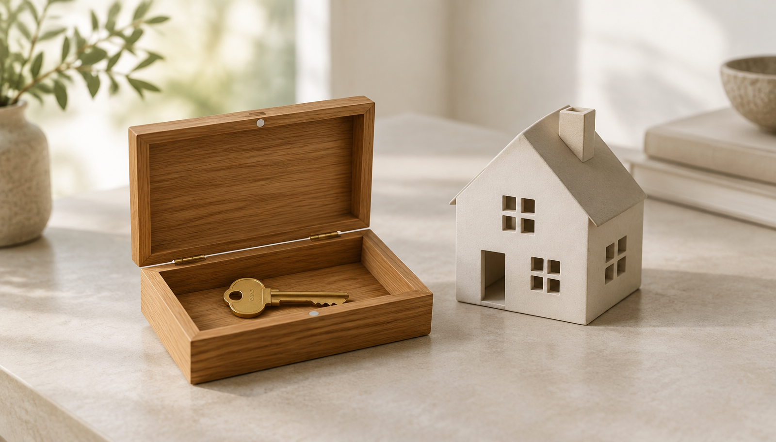 Hausschlüssel in einer geöffneten Geschenkbox zur Immobilienschenkung