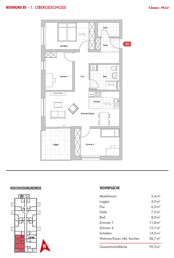 NEUBAU - moderne 4-Zimmer-Wohnung in Waldbronn-Reichenbach - Grundriss